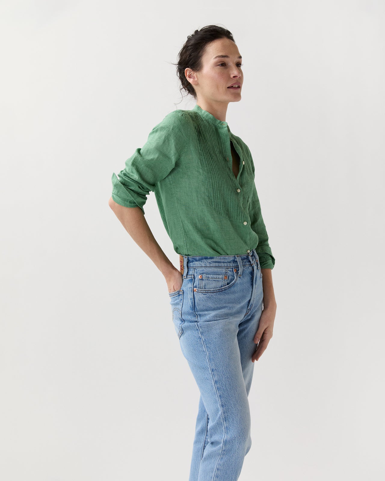 Mandarin Hattie Shirt in Grass Sahara Linen