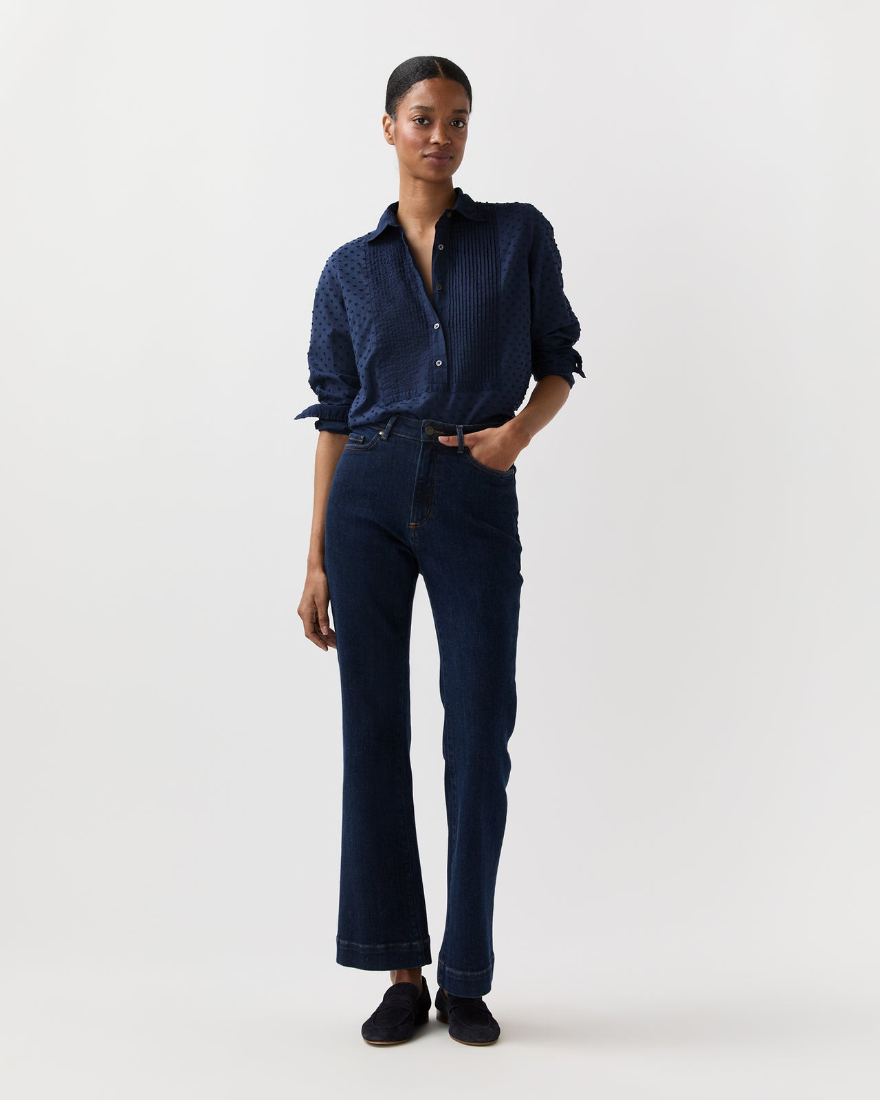 Lettie Shirt in Navy Swiss Dot