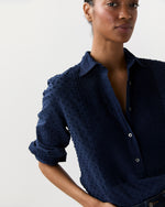 Load image into Gallery viewer, Lettie Shirt in Navy Swiss Dot
