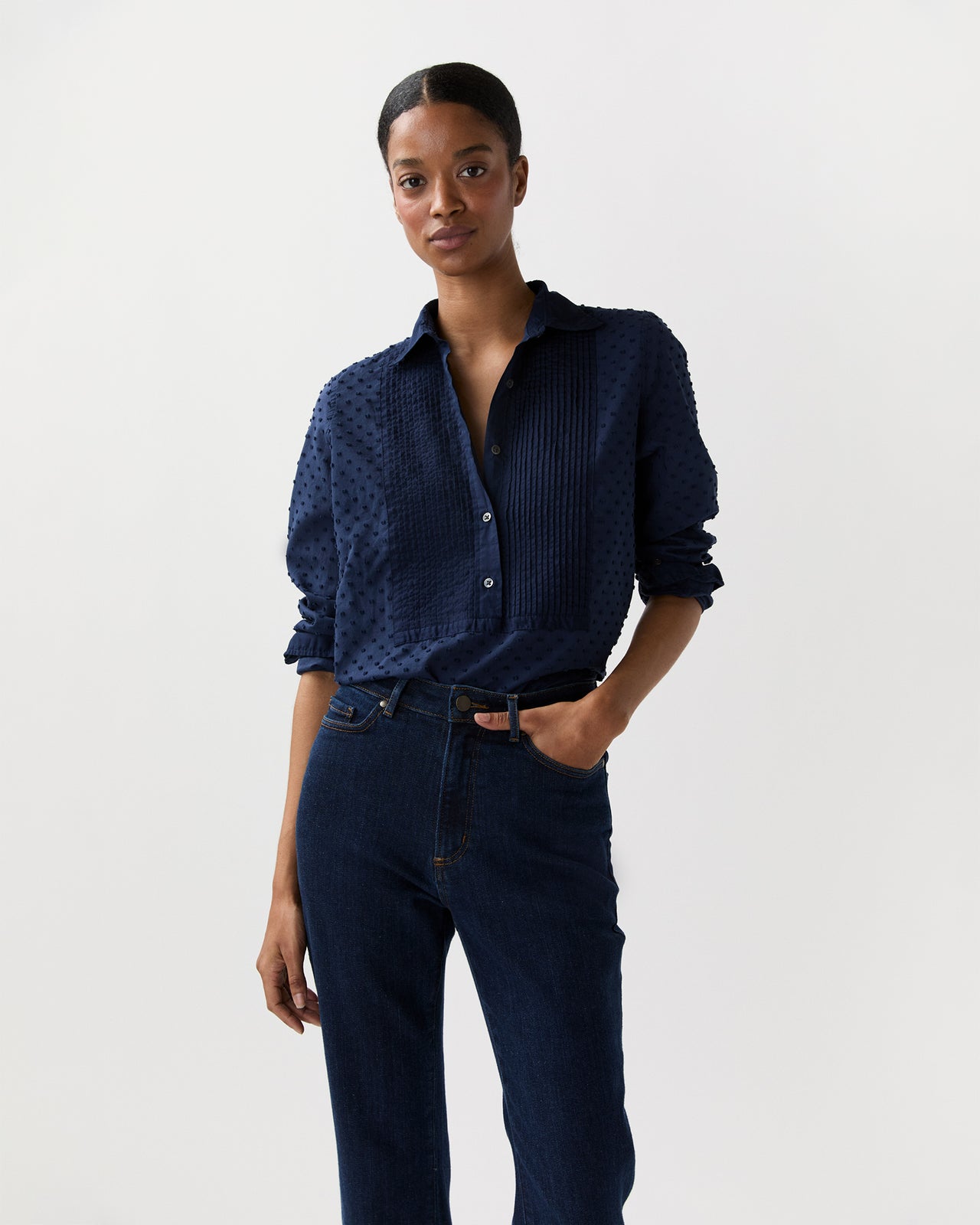 Lettie Shirt in Navy Swiss Dot