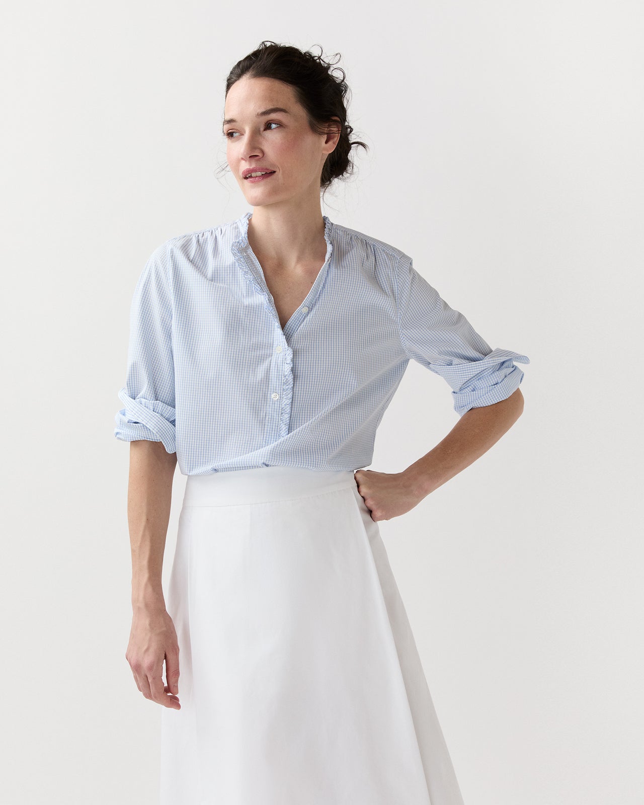 Becca Shirt in Blue Small Graph Check Poplin