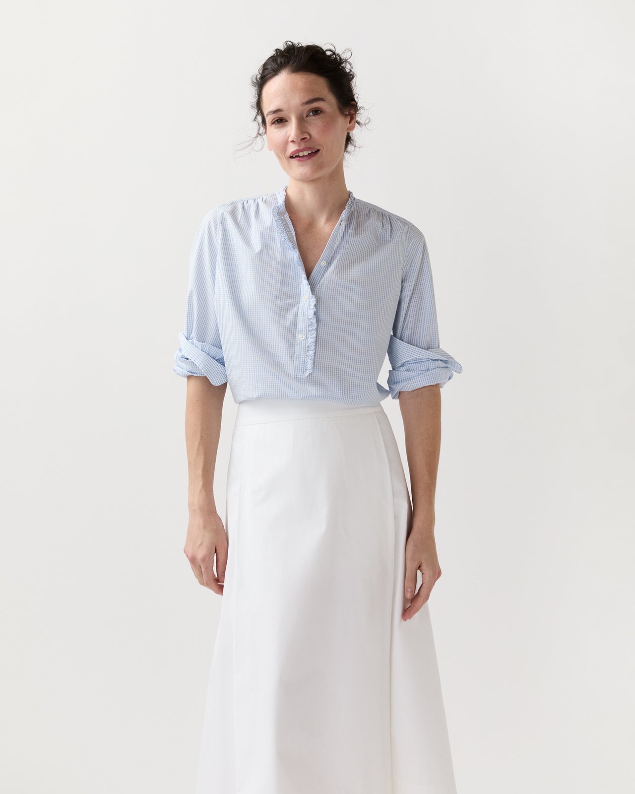 Becca Shirt in Blue Small Graph Check Poplin