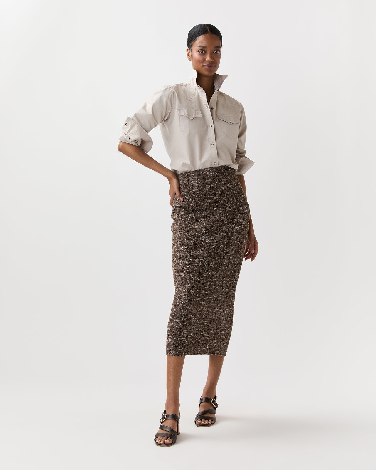 Western Shirt in Sand Poplin