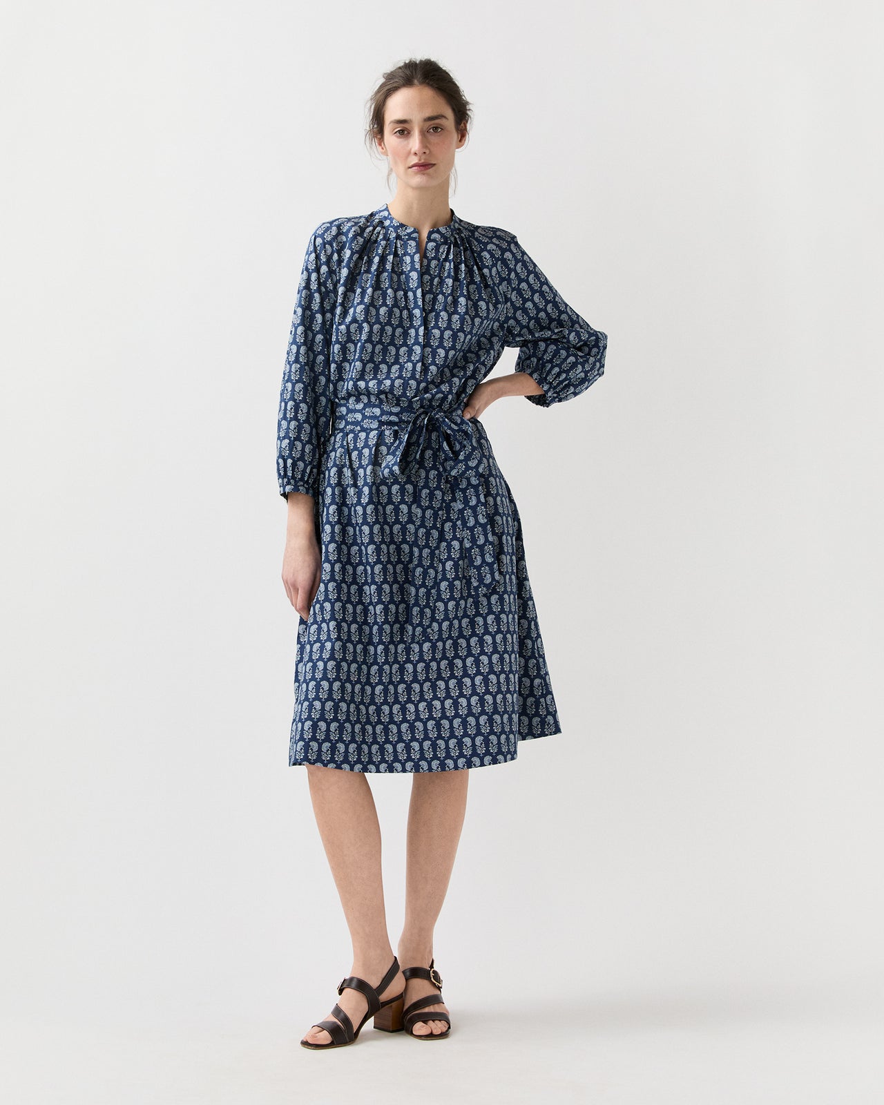 Sienna Dress in Marine French Country Floral Poplin