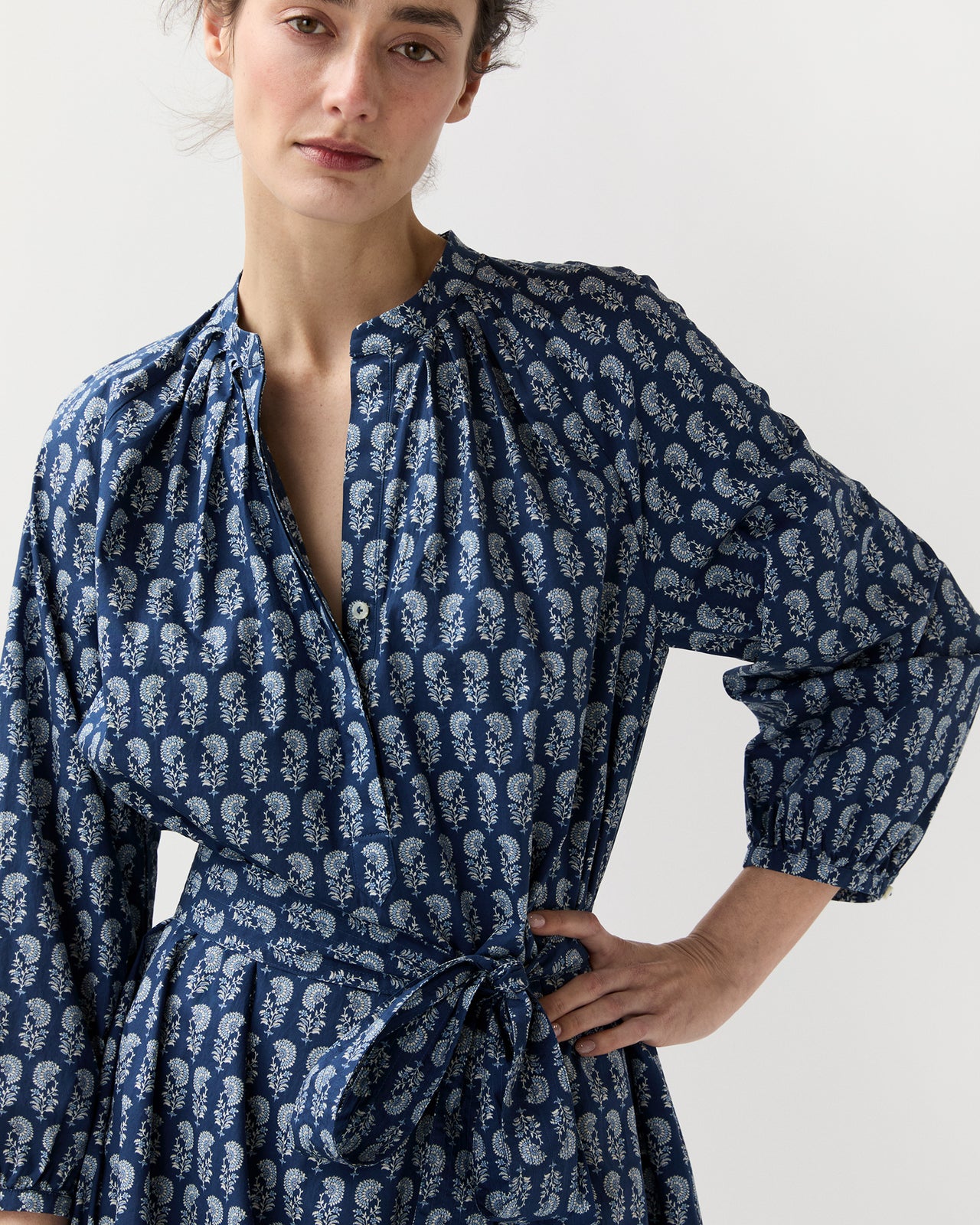 Sienna Dress in Marine French Country Floral Poplin