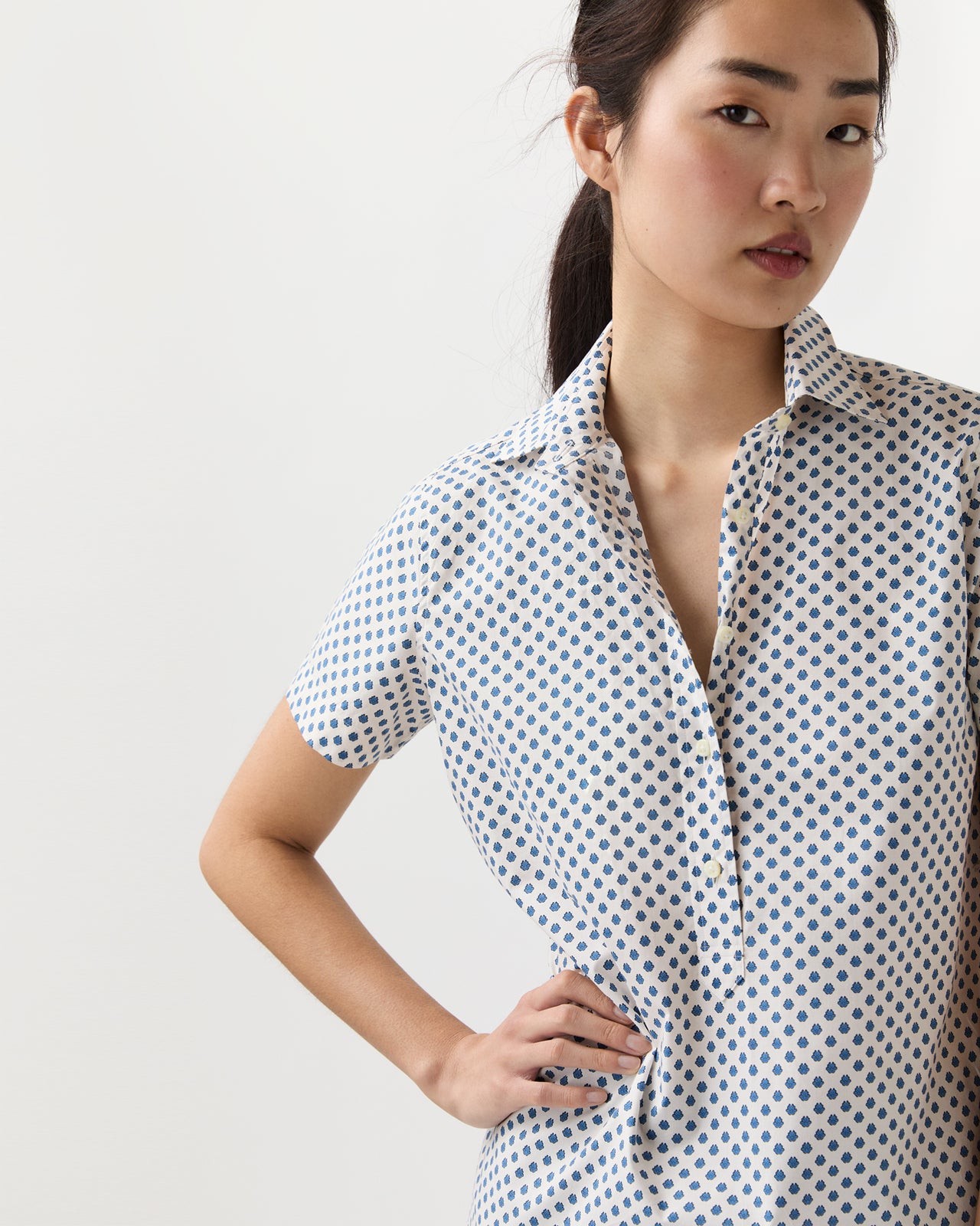 Scout Shirt in Ivory/Blue Bonis Provençal Printed Poplin