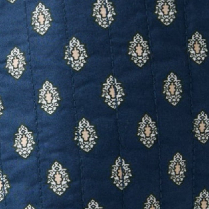 Quilted Adley Wrap Skirt in Navy/Ivory Mixed Provençal Printed Poplin