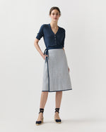 Load image into Gallery viewer, Quilted Adley Wrap Skirt in Navy/Ivory Mixed Provençal Printed Poplin
