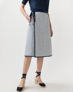 Load image into Gallery viewer, Quilted Adley Wrap Skirt in Navy/Ivory Mixed Provençal Printed Poplin
