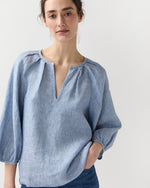Load image into Gallery viewer, Victoria Blouse in Provence Blue Sahara Linen

