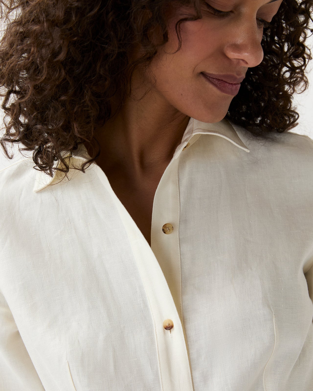 Emery Shirtwaist Dress in Ivory Stretch Linen Twill