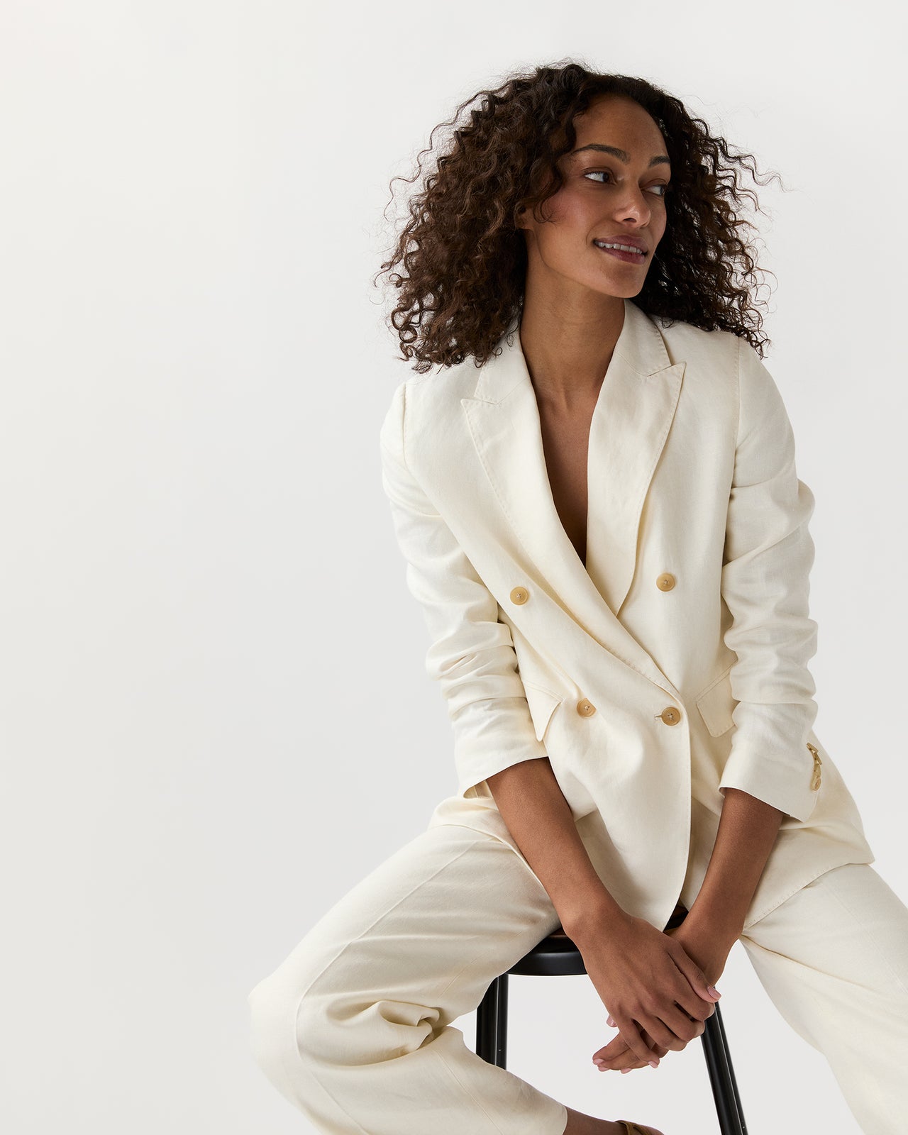 Concetta Jacket in Ivory Stretch Linen Twill
