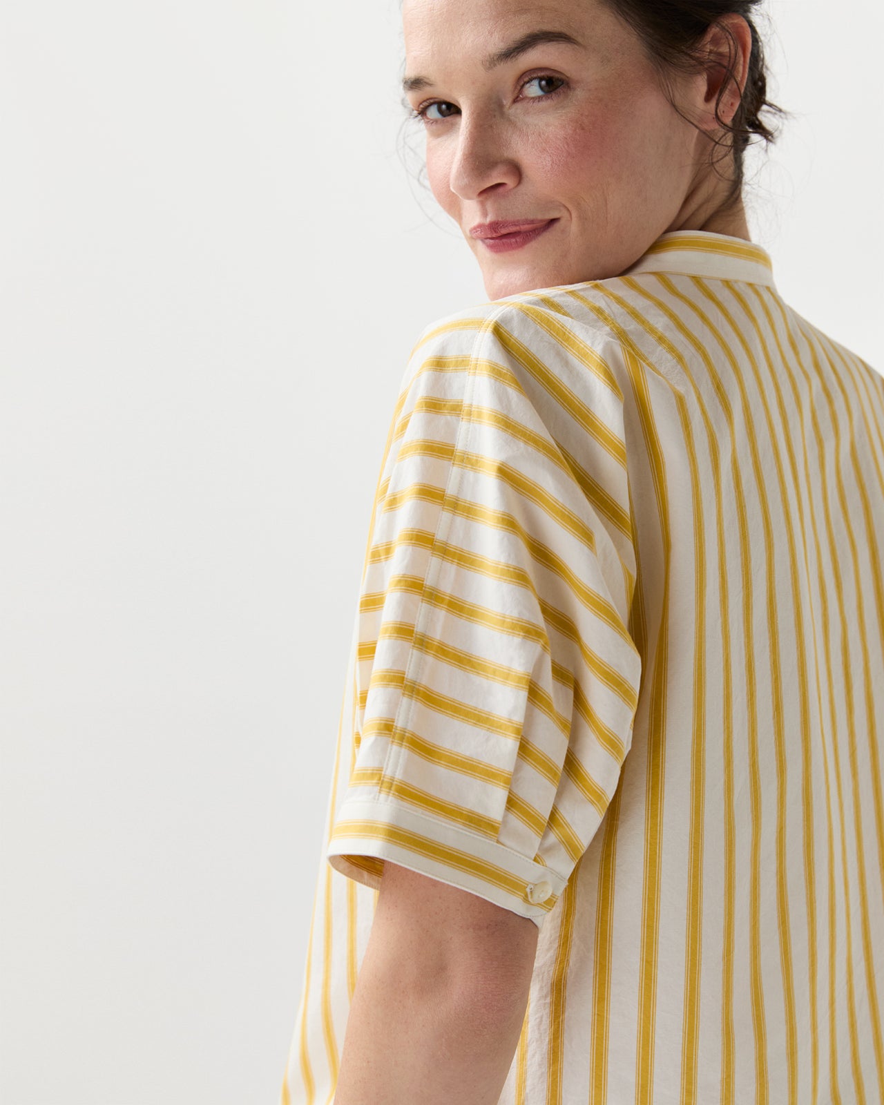 Perry Shirt in Gold/Ivory Balanced Stripe