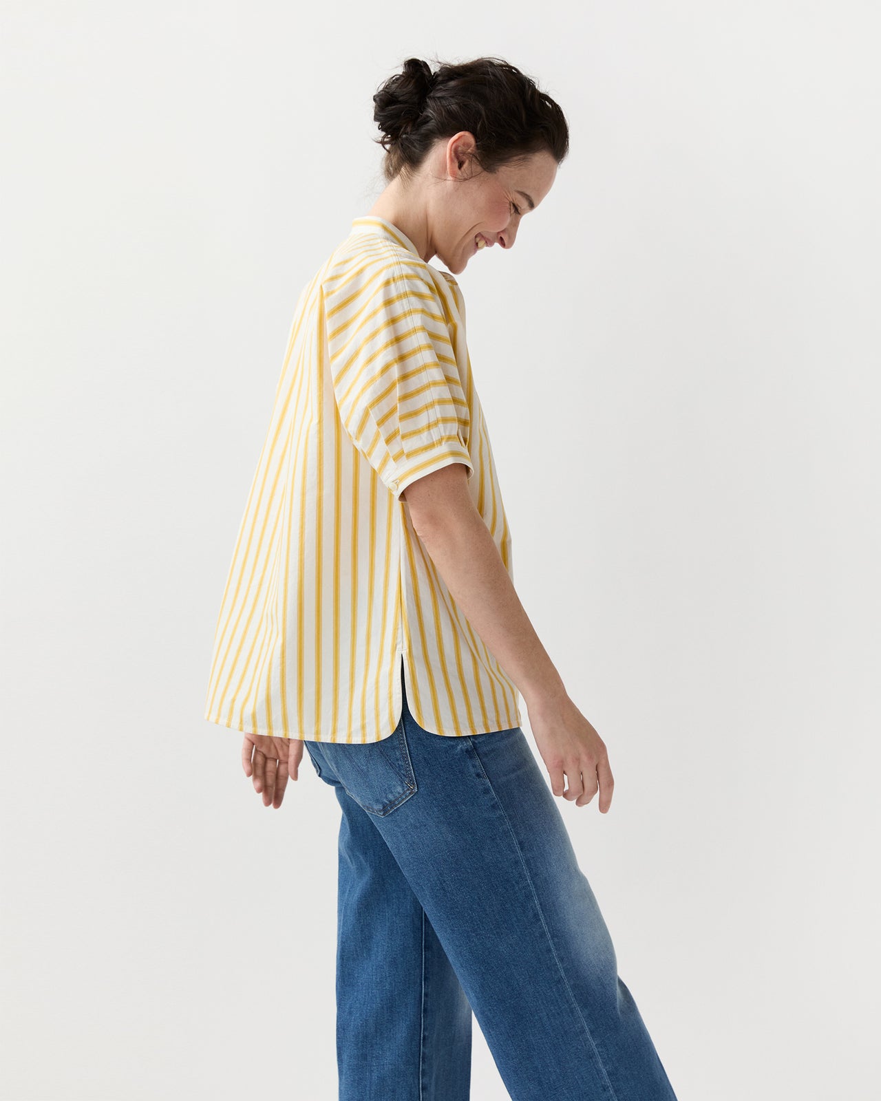 Perry Shirt in Gold/Ivory Balanced Stripe