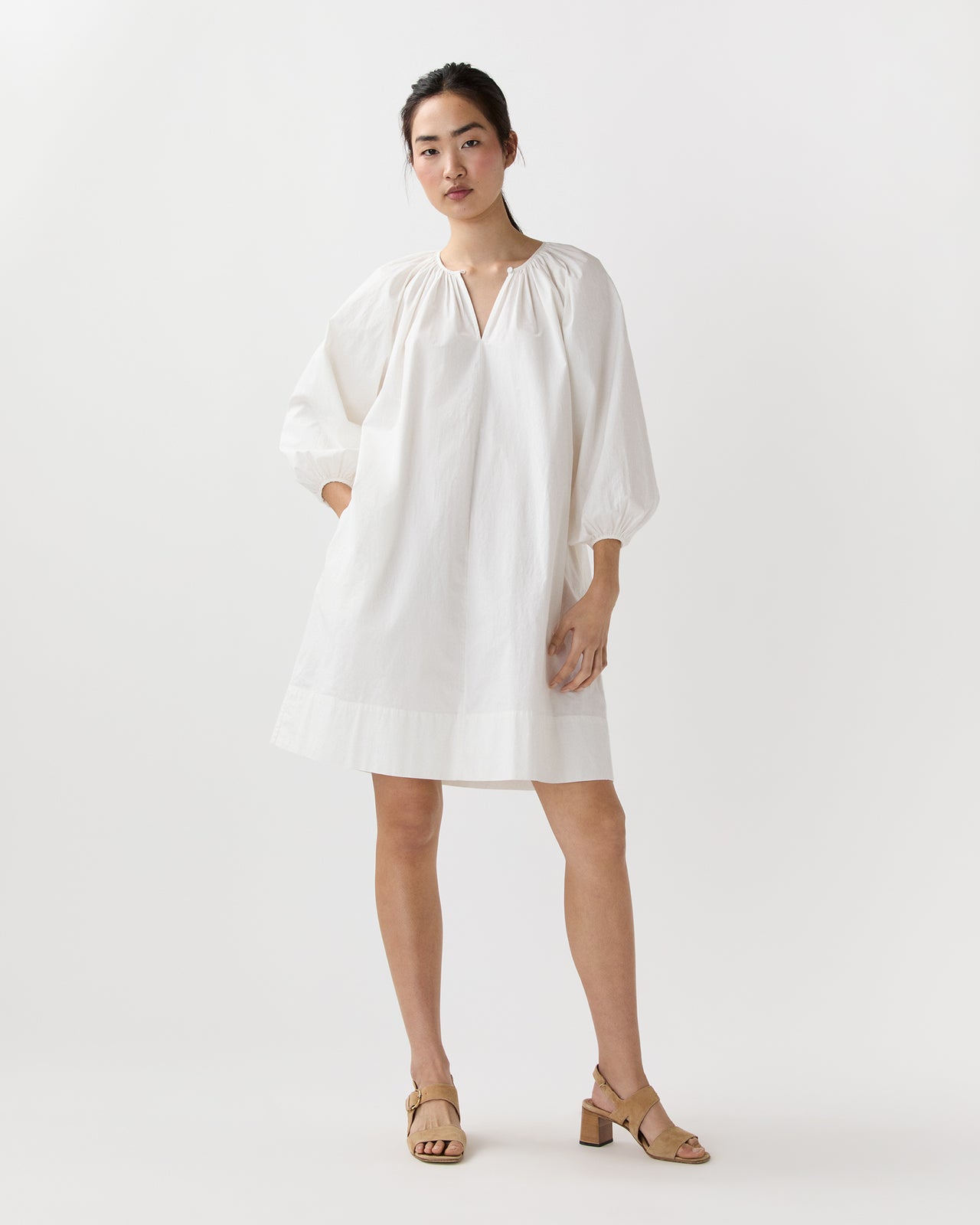 Genevieve Dress in Off-White Paperweight Stretch Poplin