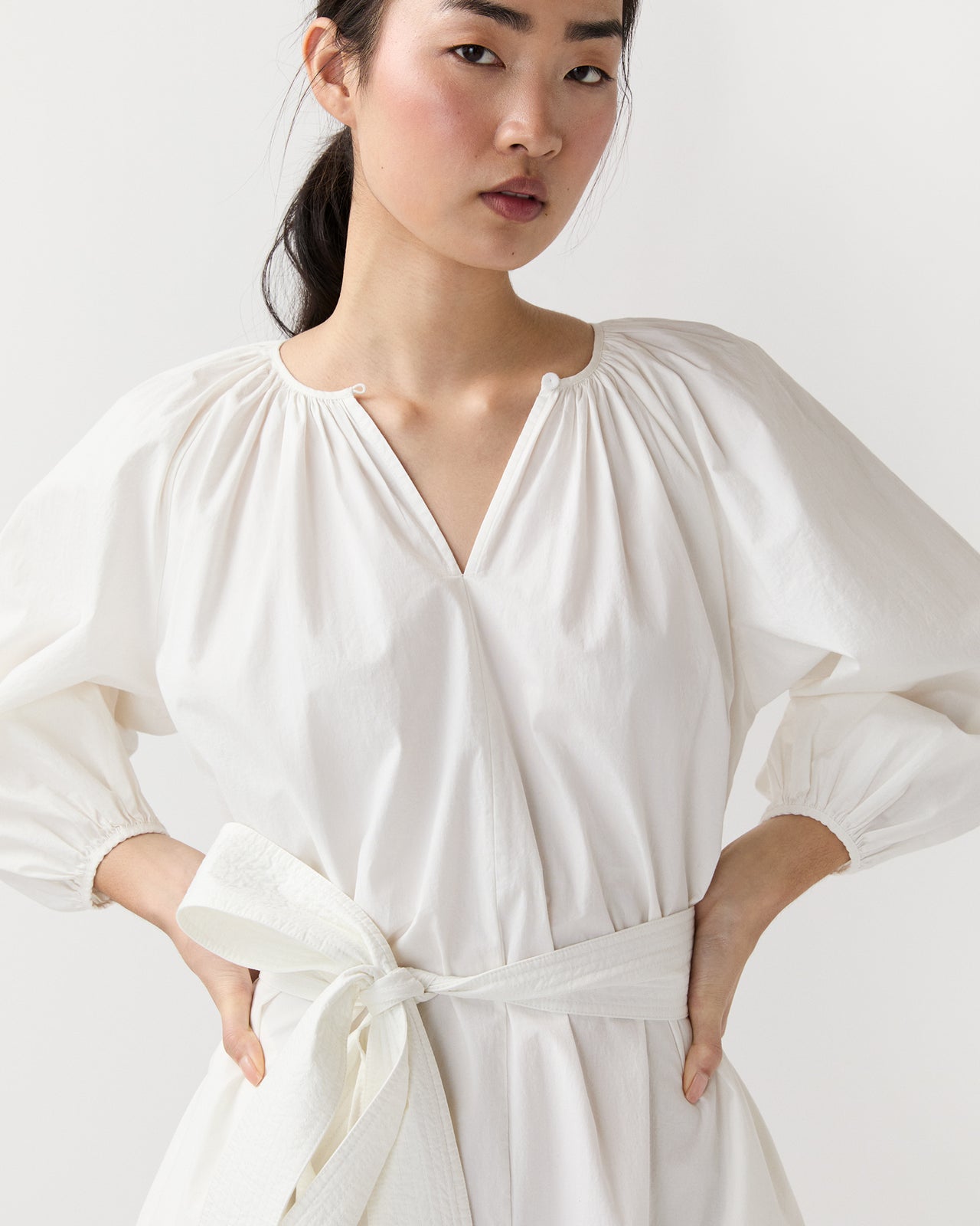 Genevieve Dress in Off-White Paperweight Stretch Poplin