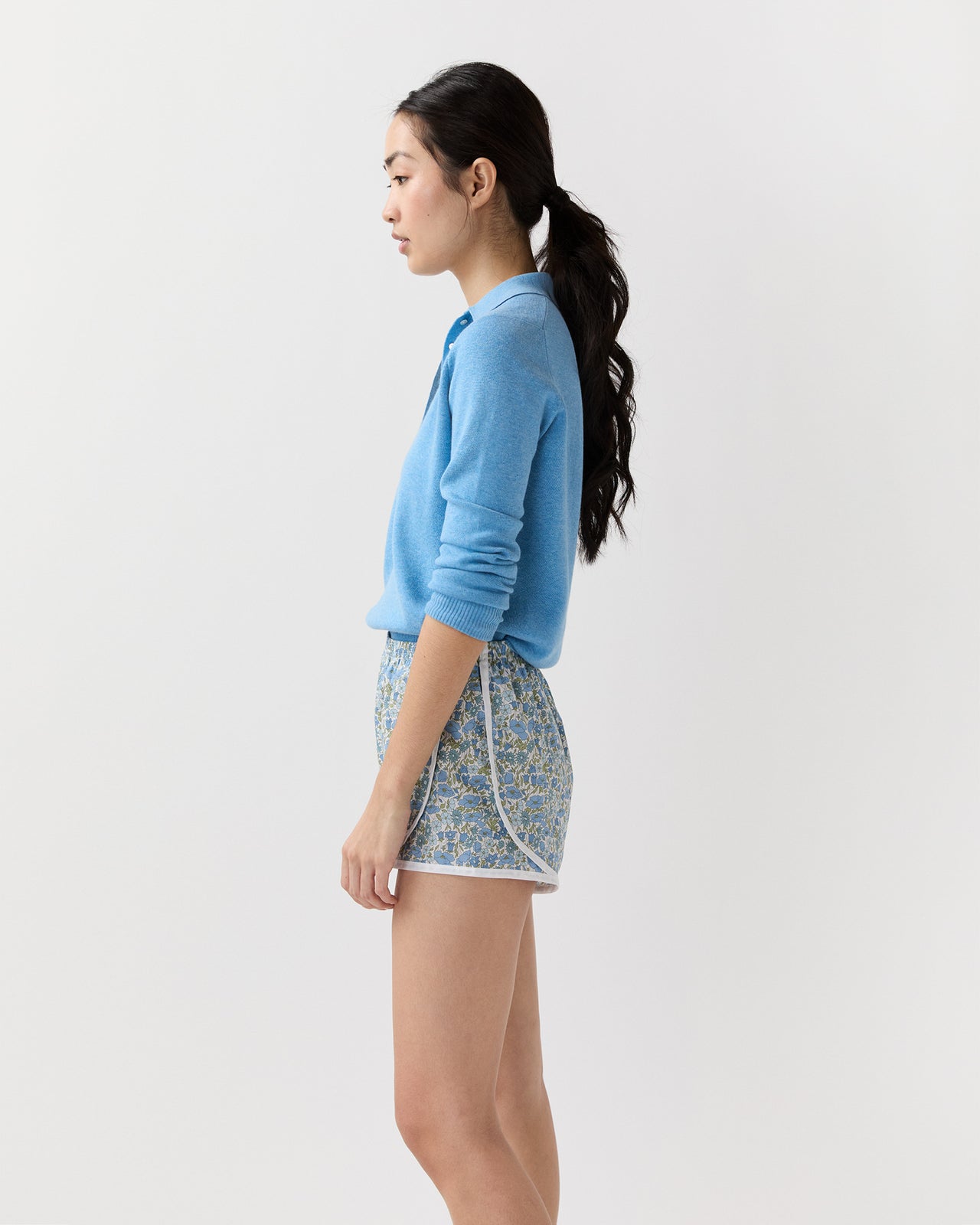 Track Short in Blue/Multi Poppy And Daisy Liberty Fabric
