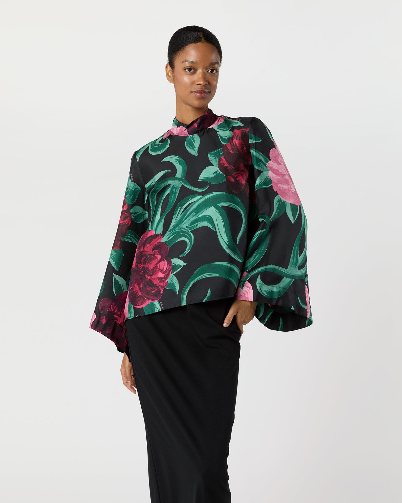 Make An Exit Top in Black Peony Silk Twill