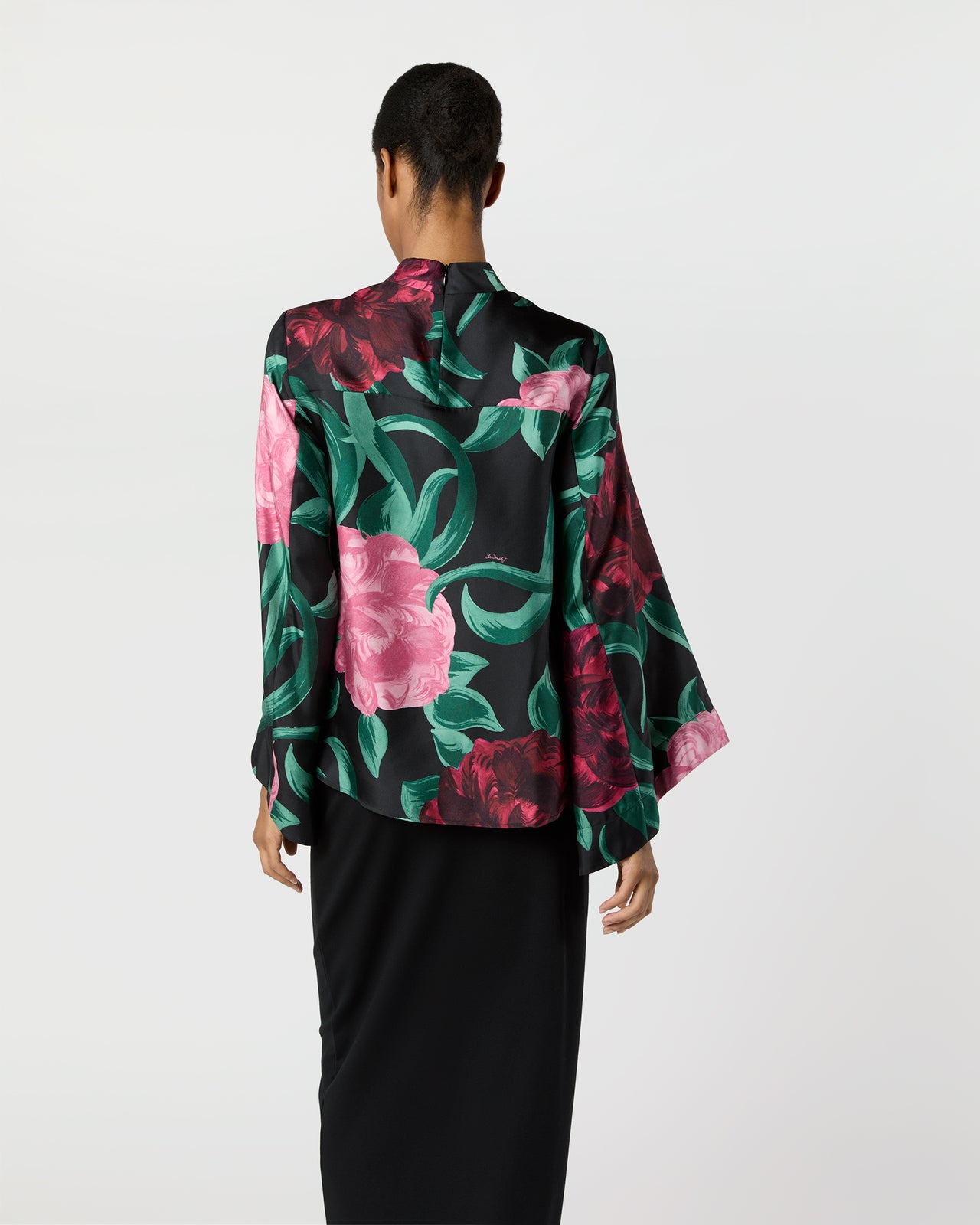Make An Exit Top in Black Peony Silk Twill