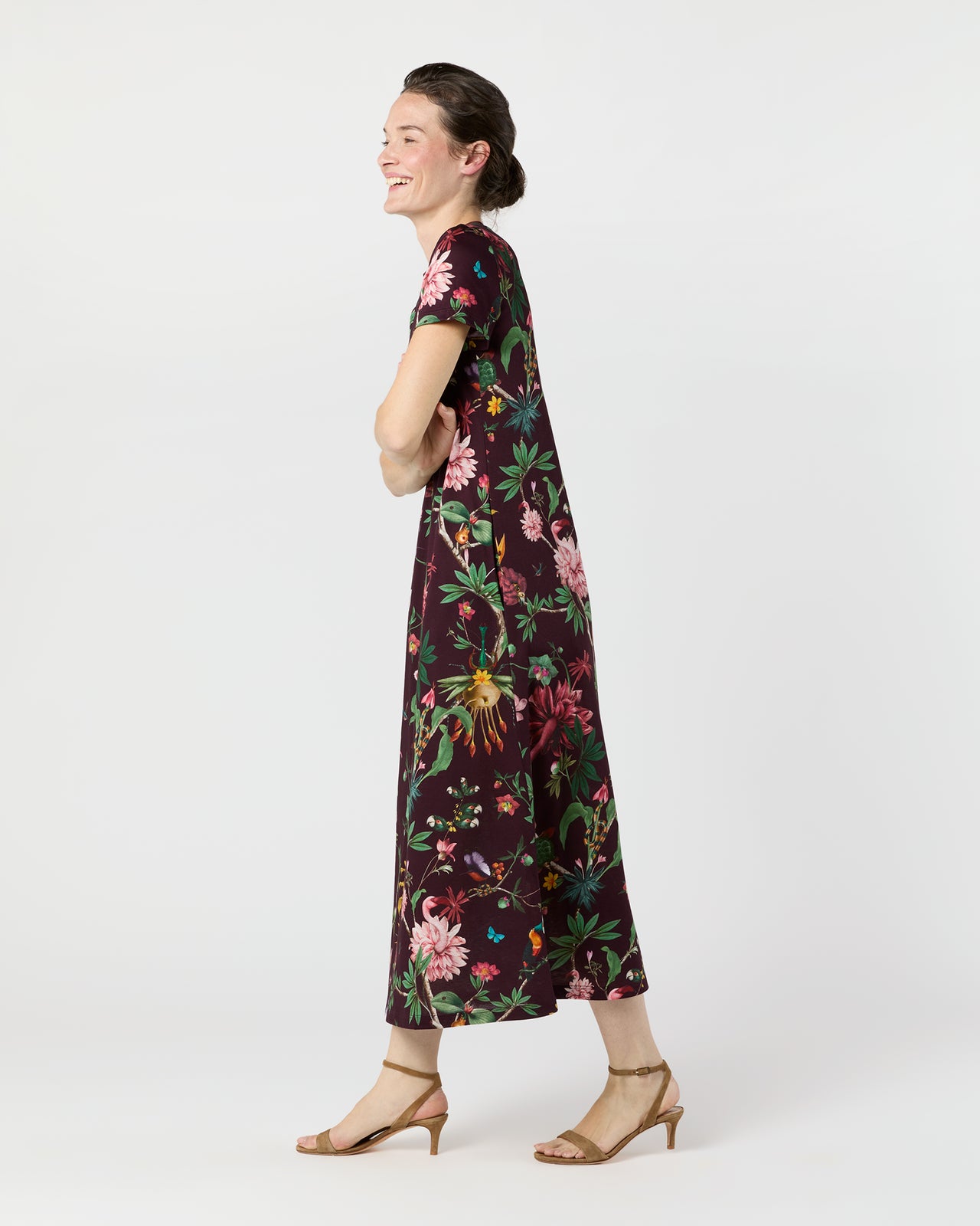 Sporty Swing Dress in Burgundy Zooflora Cotton Jersey
