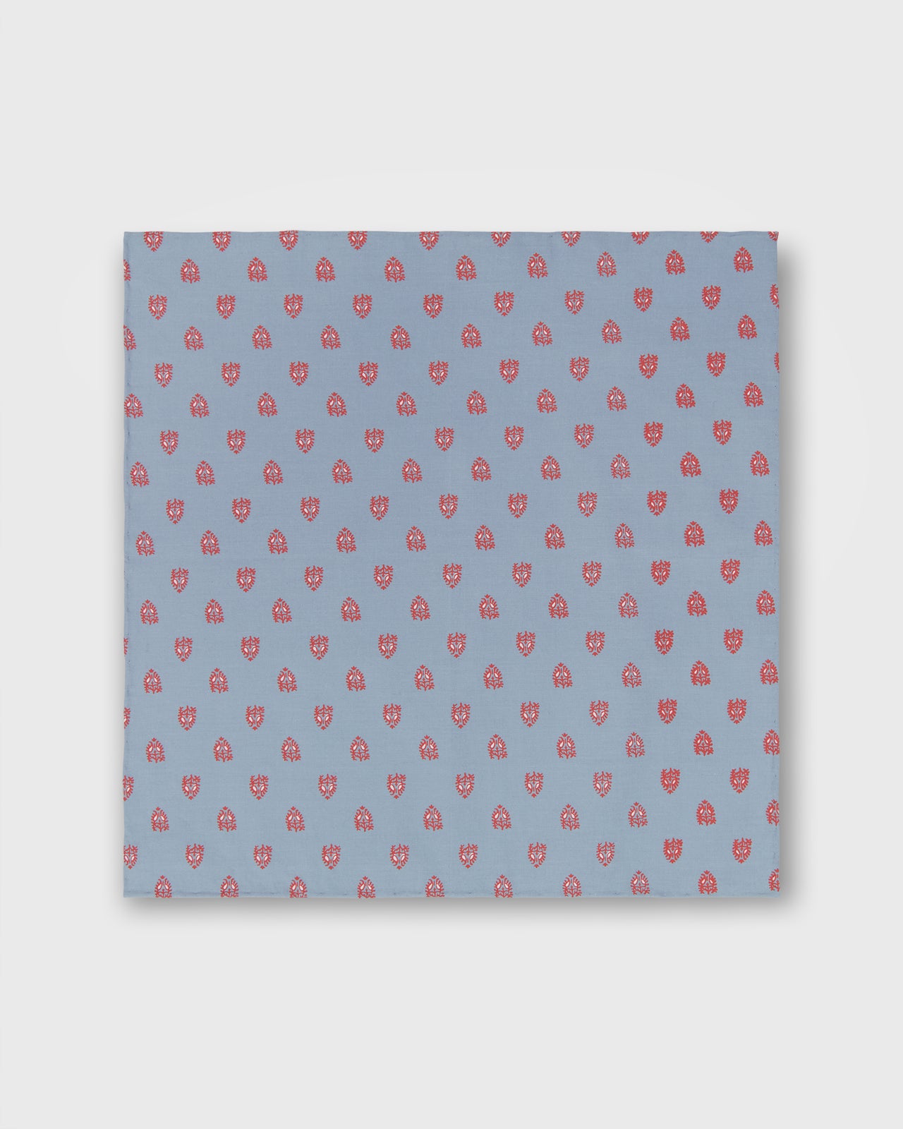 Hand-Rolled Cotton Print Pocket Square in Sky/Coral Printed Poplin