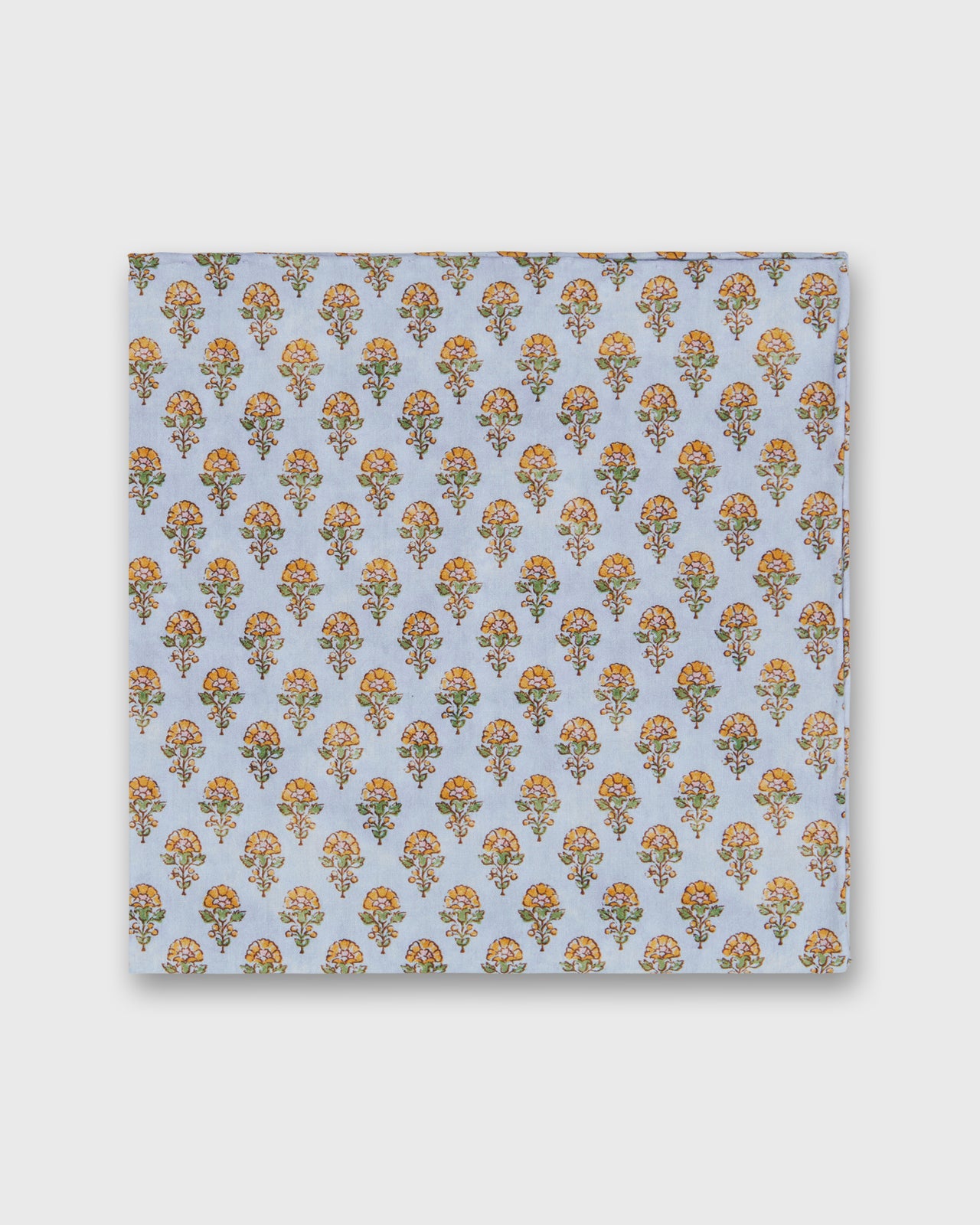 Hand-Rolled Cotton Print Pocket Square in French Blue/Tangerine Floral Printed Poplin