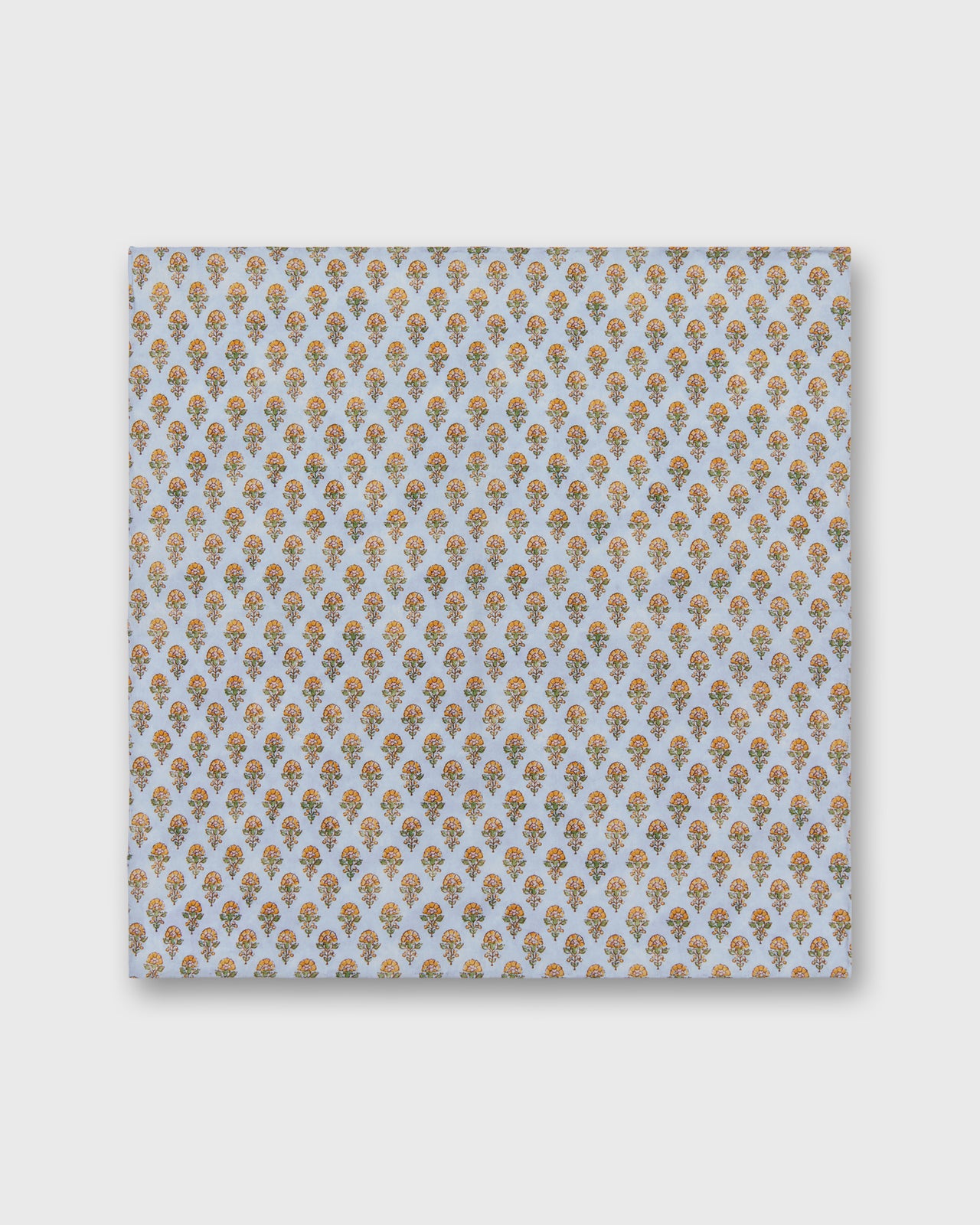 Hand-Rolled Cotton Print Pocket Square in French Blue/Tangerine Floral Printed Poplin
