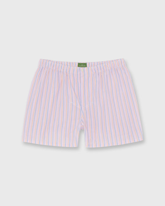 Button-Front Boxer Short in Navy/Orange/Pink Stripe Poplin