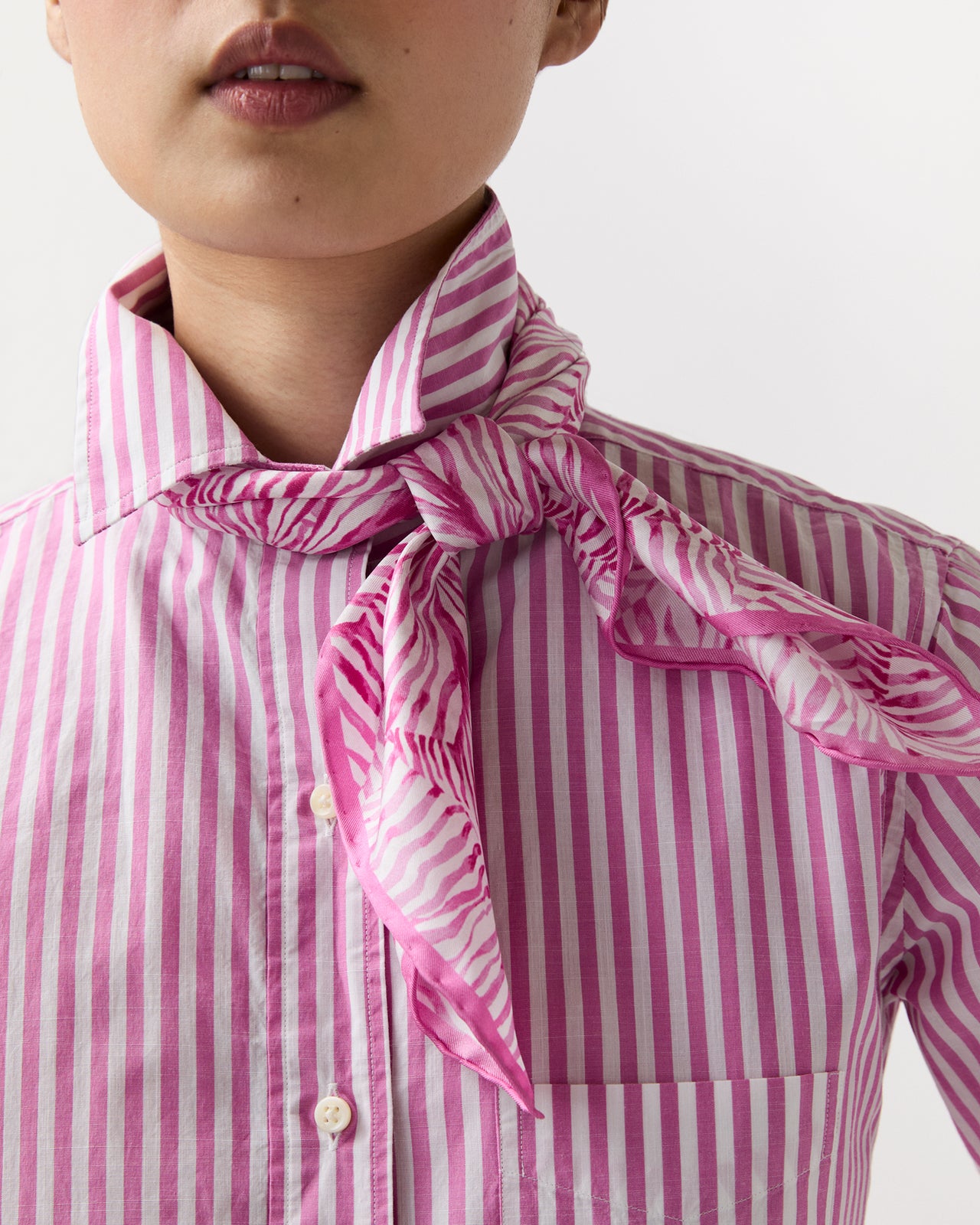 Medium Hand-Rolled Silk Scarf in Pink Stripe and Bow Liberty Fabric Silk Twill