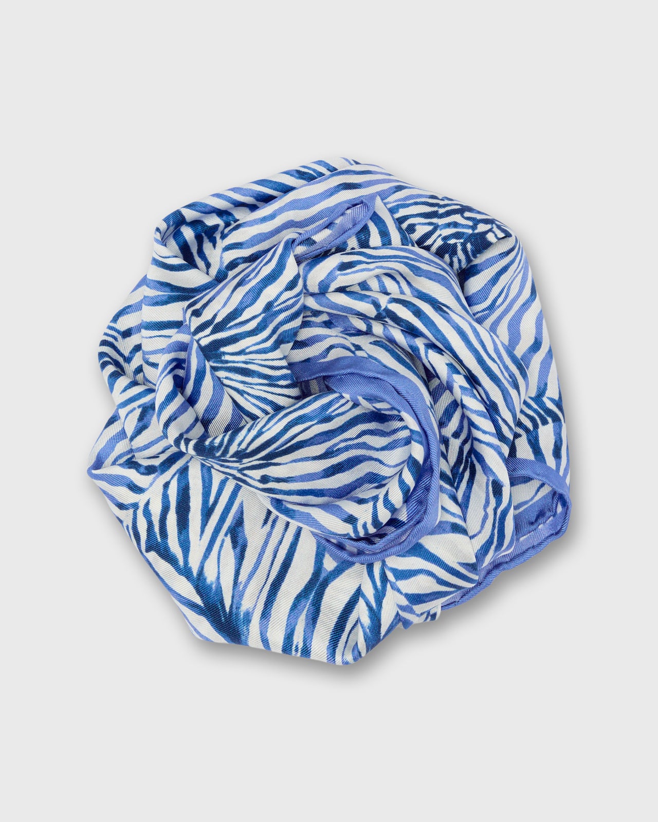 Medium Hand-Rolled Silk Scarf in Blue Stripe and Bow Liberty Fabric Silk Twill