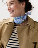 Load image into Gallery viewer, Medium Hand-Rolled Silk Scarf in Blue Stripe and Bow Liberty Fabric Silk Twill
