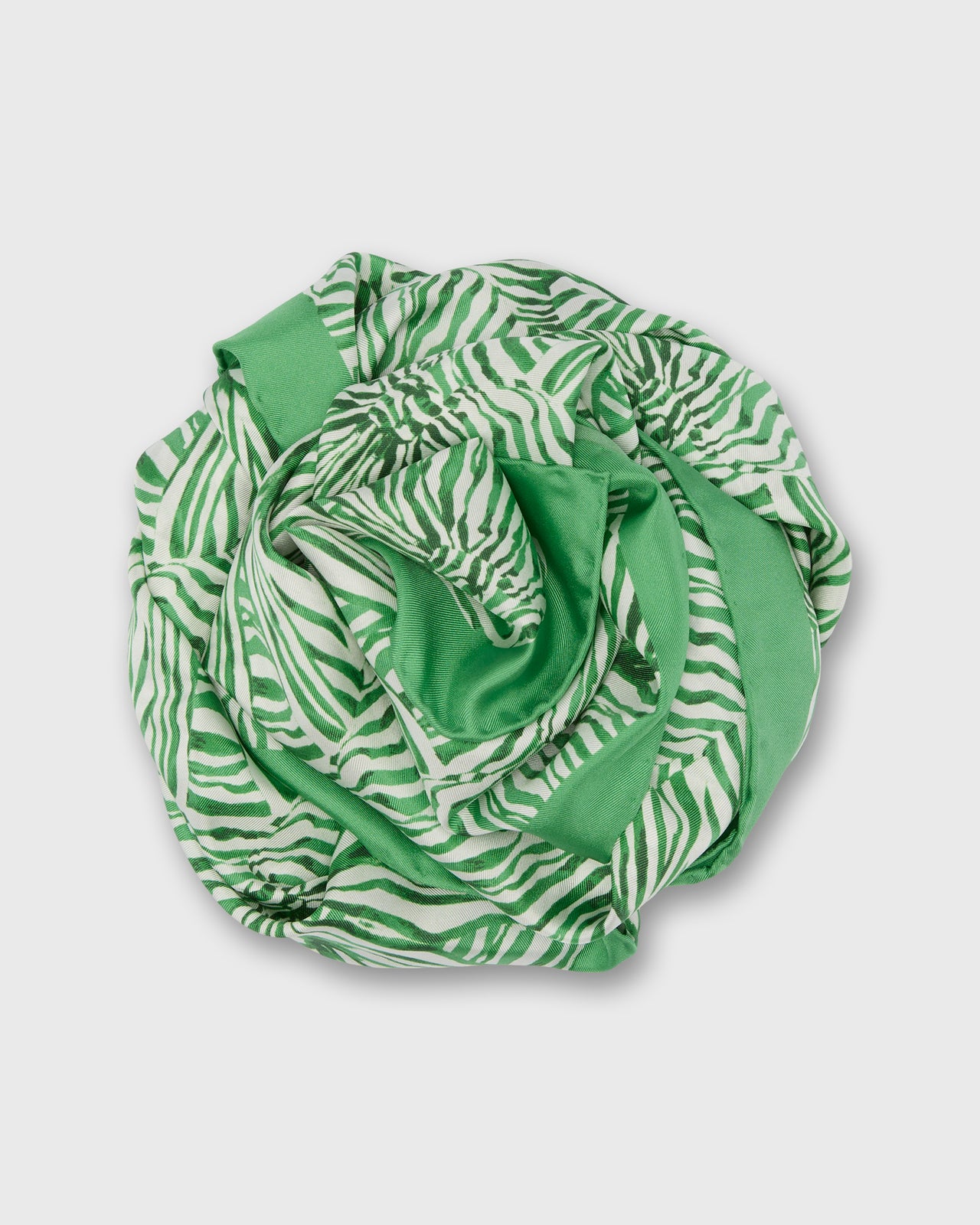 Large Hand-Rolled Scarf in Green Stripe and Bow Liberty Fabric Silk Twill