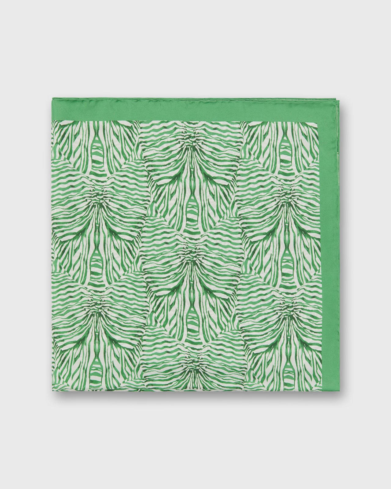 Large Hand-Rolled Scarf in Green Stripe and Bow Liberty Fabric Silk Twill