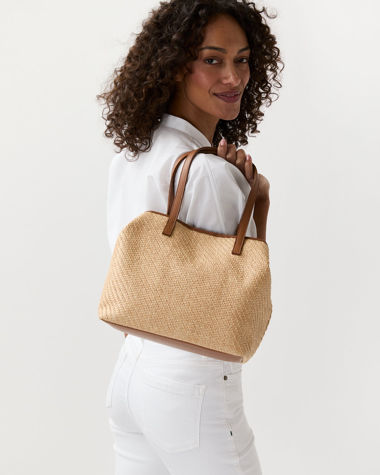 Judith Tote in Natural/Tan Raffia/Leather