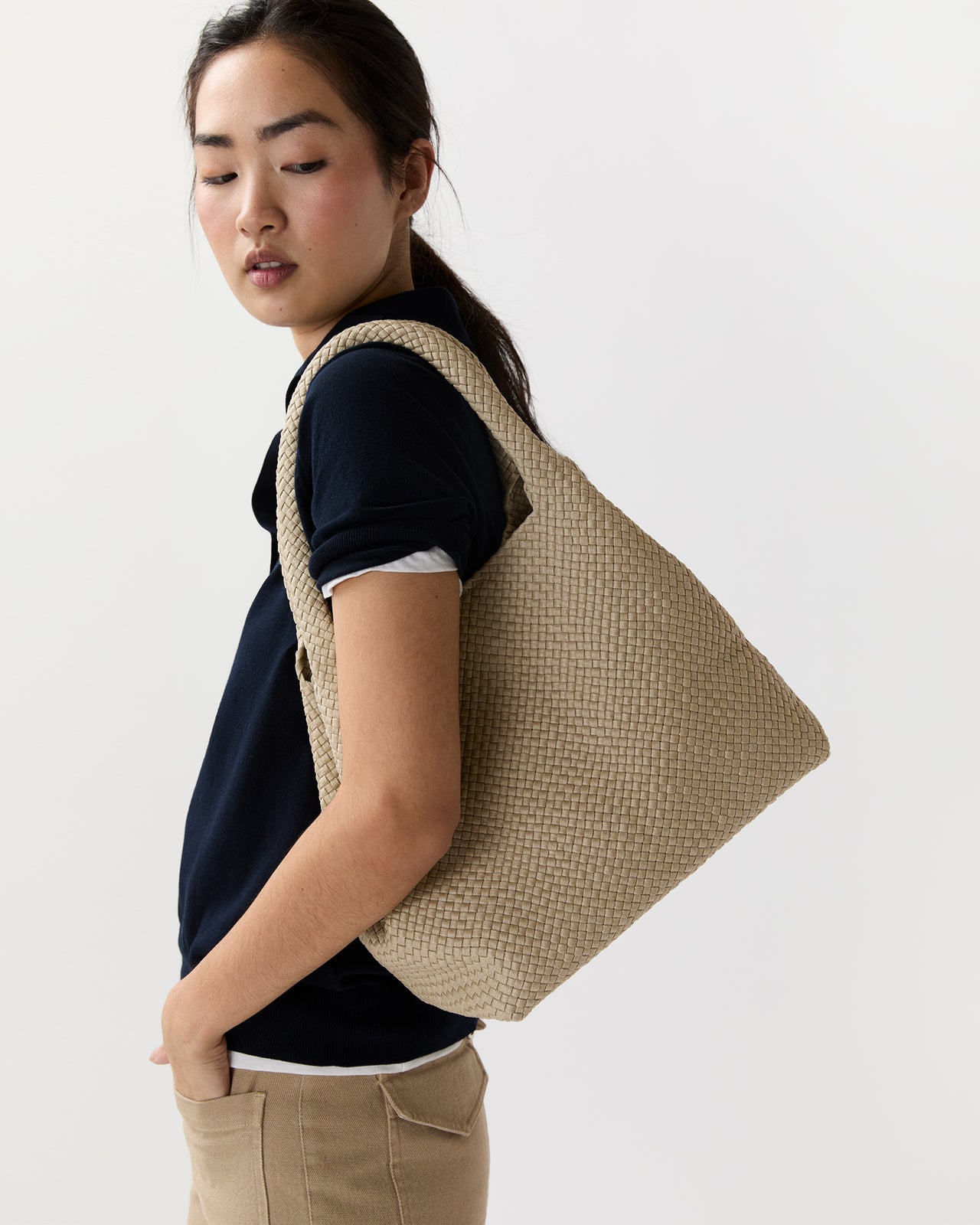 Mercato Handwoven Tote in Beige Coated Cotton