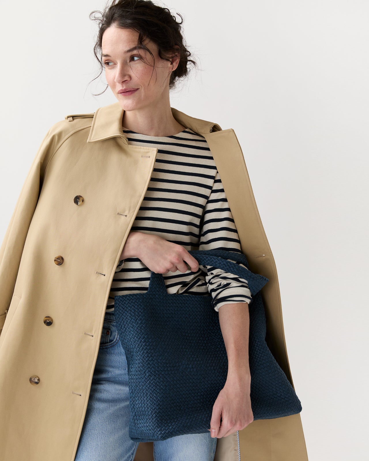 Large Mercato Handwoven Tote in Blue Coated Cotton