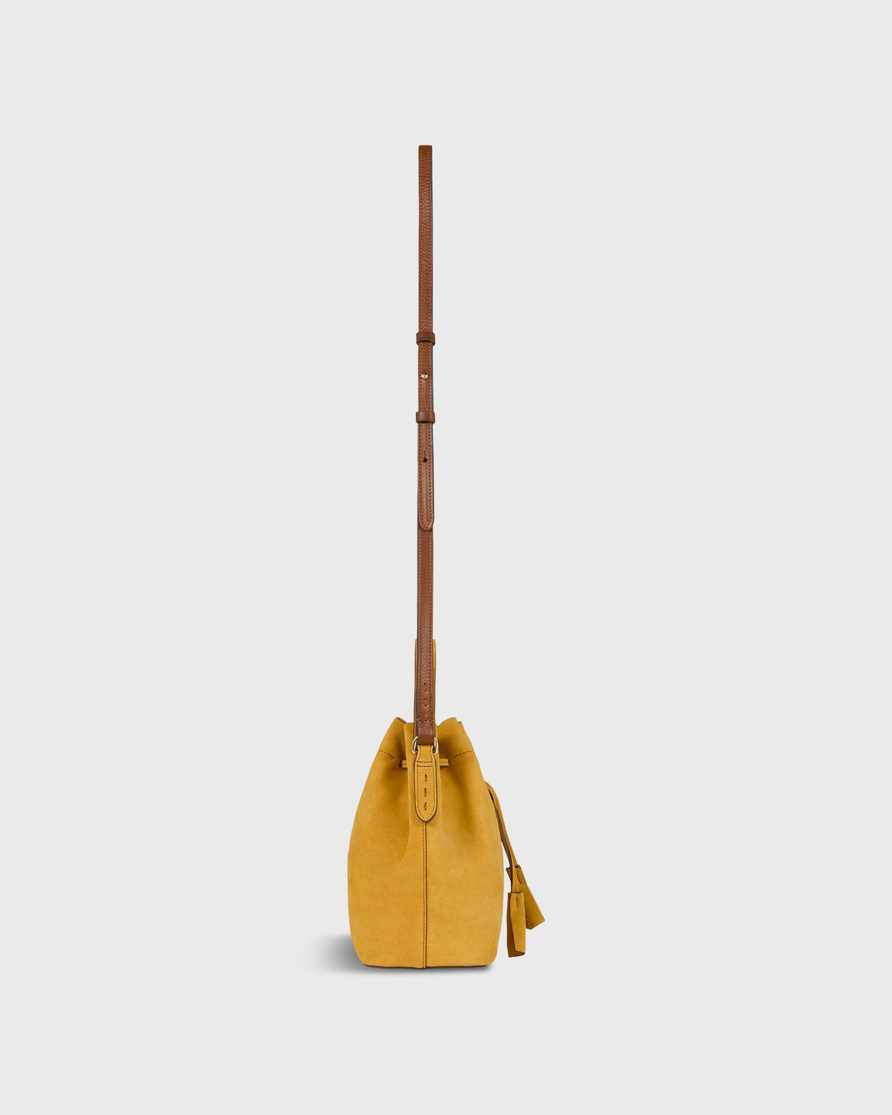 Lulu Bucket Bag in Gold Suede/Brown Leather