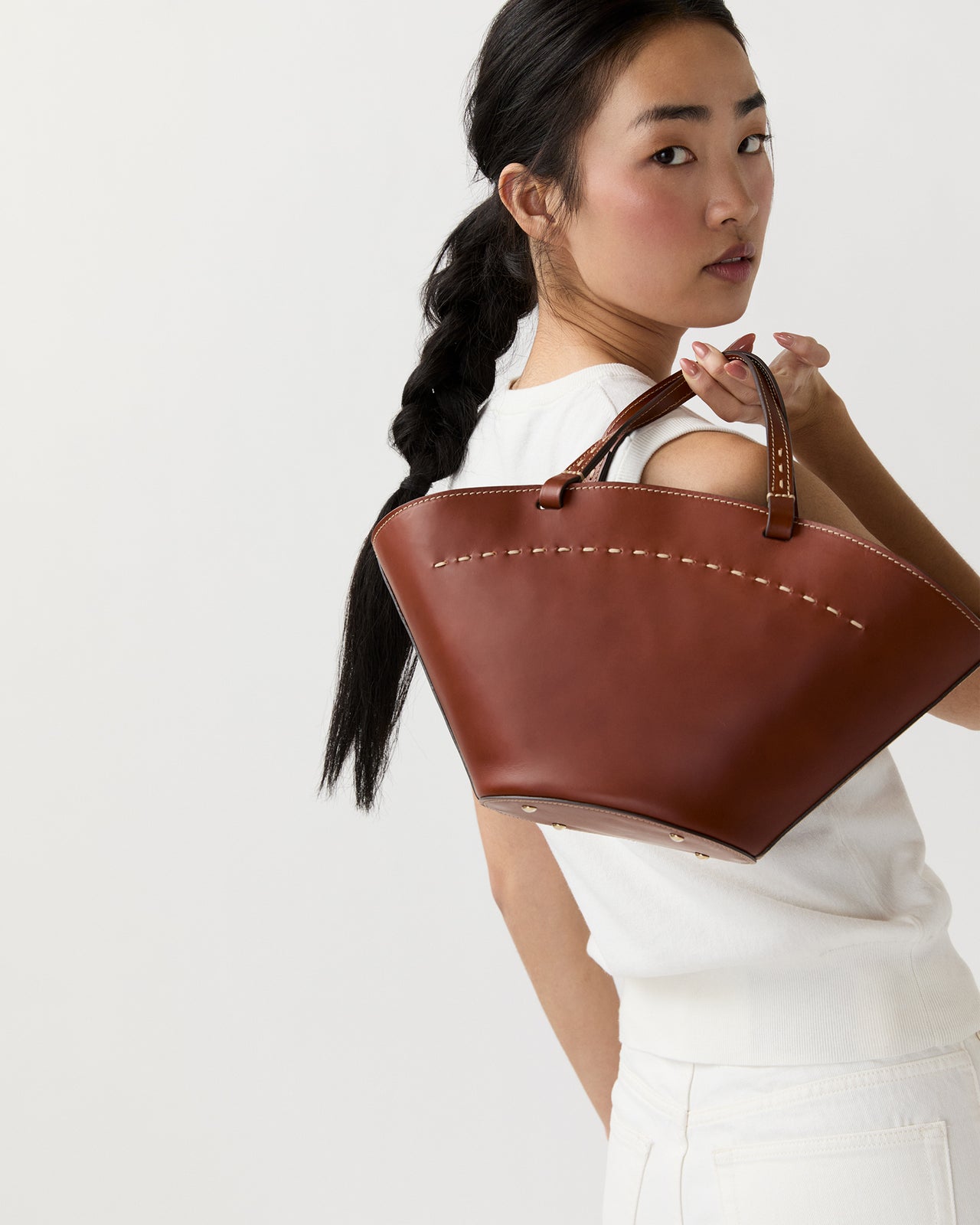 Sylvie Basket Tote in English Tan Leather
