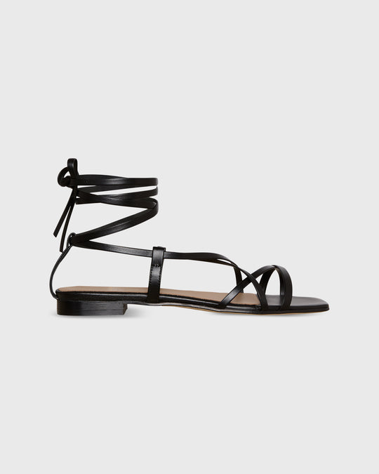 Chloe Tie Sandal in Black Leather