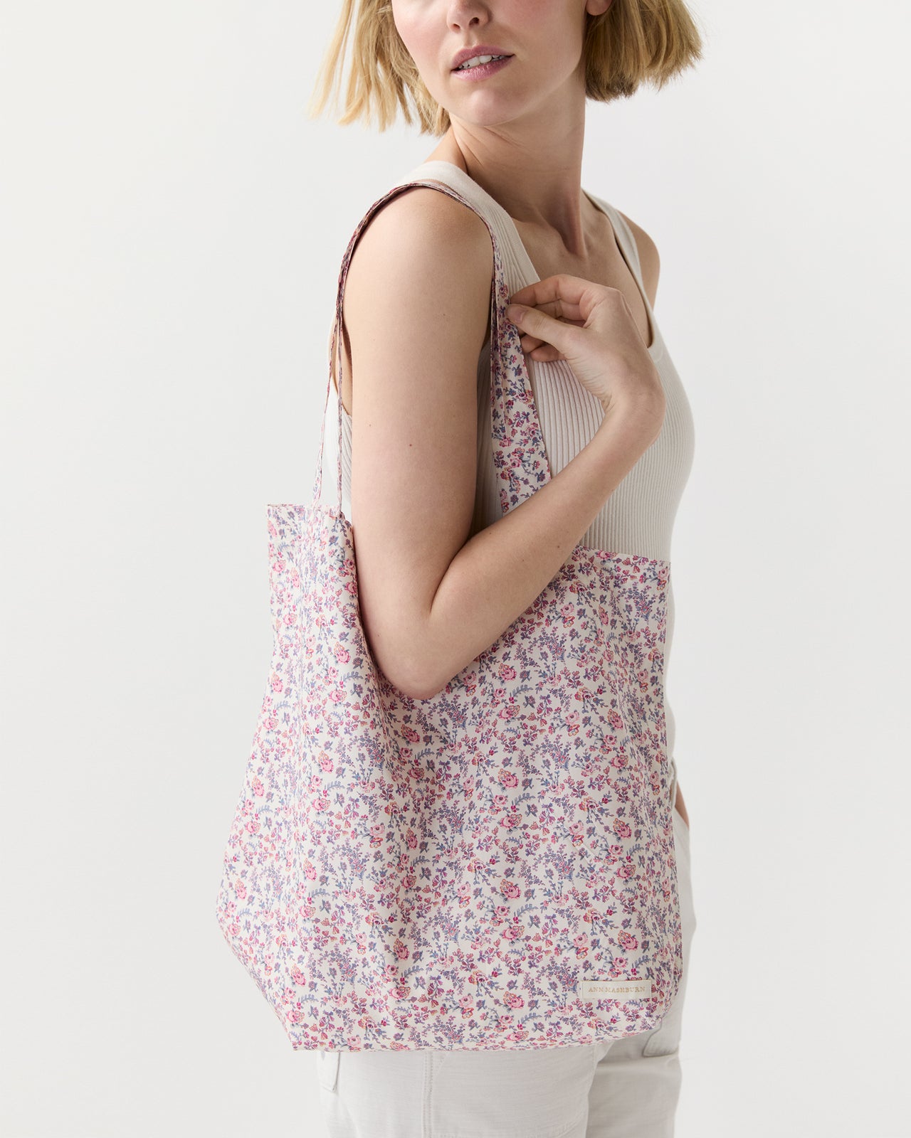 Reusable Tote Bag in Pink/Multi Sea Rose Liberty Fabric