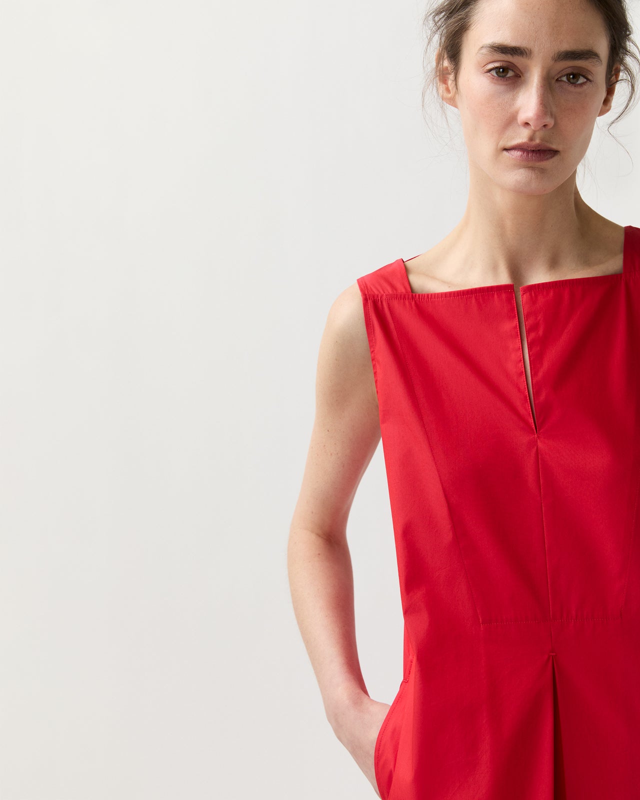 Lea Dress in Red Cotton/Nylon Poplin