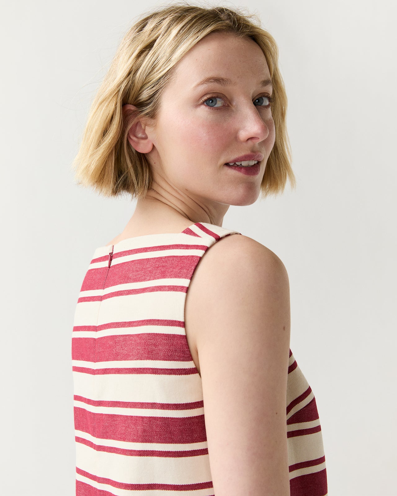 Madelyn Dress in Cherry/Natural Bold Stripe Canvas