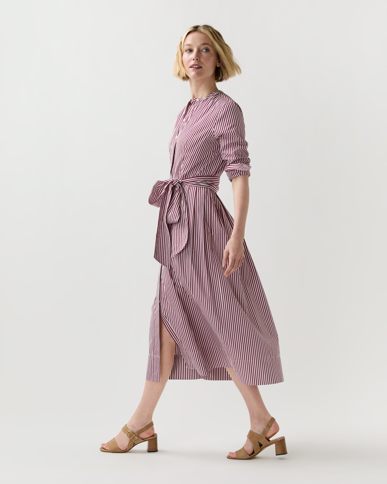 Felicity Shirtwaist Dress in Red/White Bengal Stripe Poplin