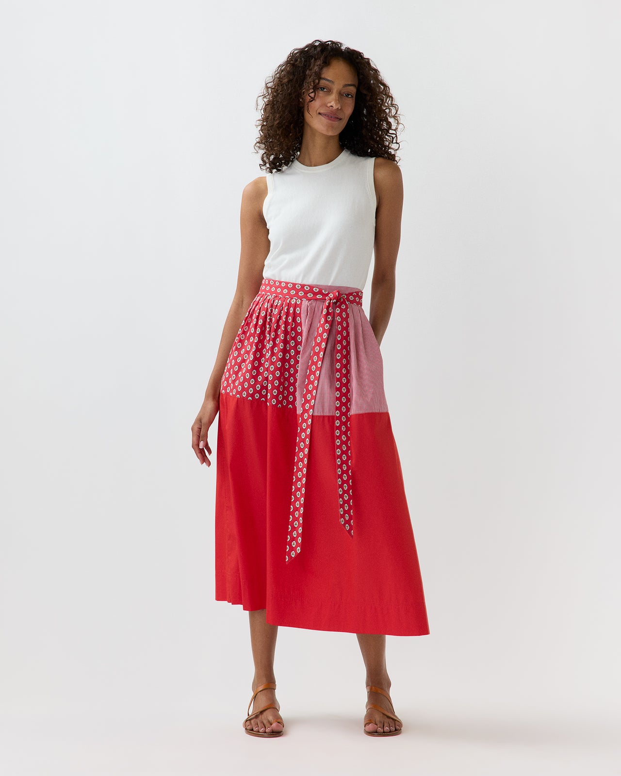 Nan Skirt in Red/Multi Mixed Printed Poplin