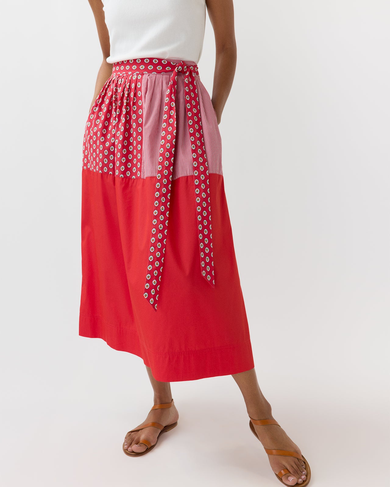 Nan Skirt in Red/Multi Mixed Printed Poplin