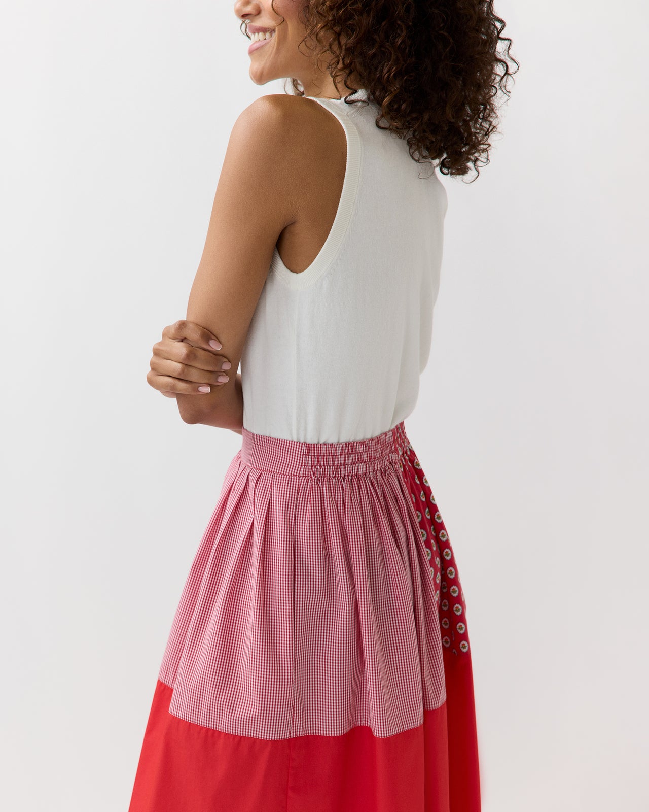 Nan Skirt in Red/Multi Mixed Printed Poplin