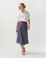 Load image into Gallery viewer, Colleen Wrap Skirt in Navy/Bone/Khaki Windowpane Linen
