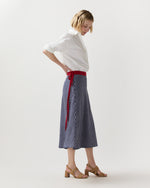 Load image into Gallery viewer, Colleen Wrap Skirt in Navy/Bone/Khaki Windowpane Linen
