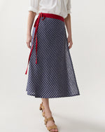 Load image into Gallery viewer, Colleen Wrap Skirt in Navy/Bone/Khaki Windowpane Linen
