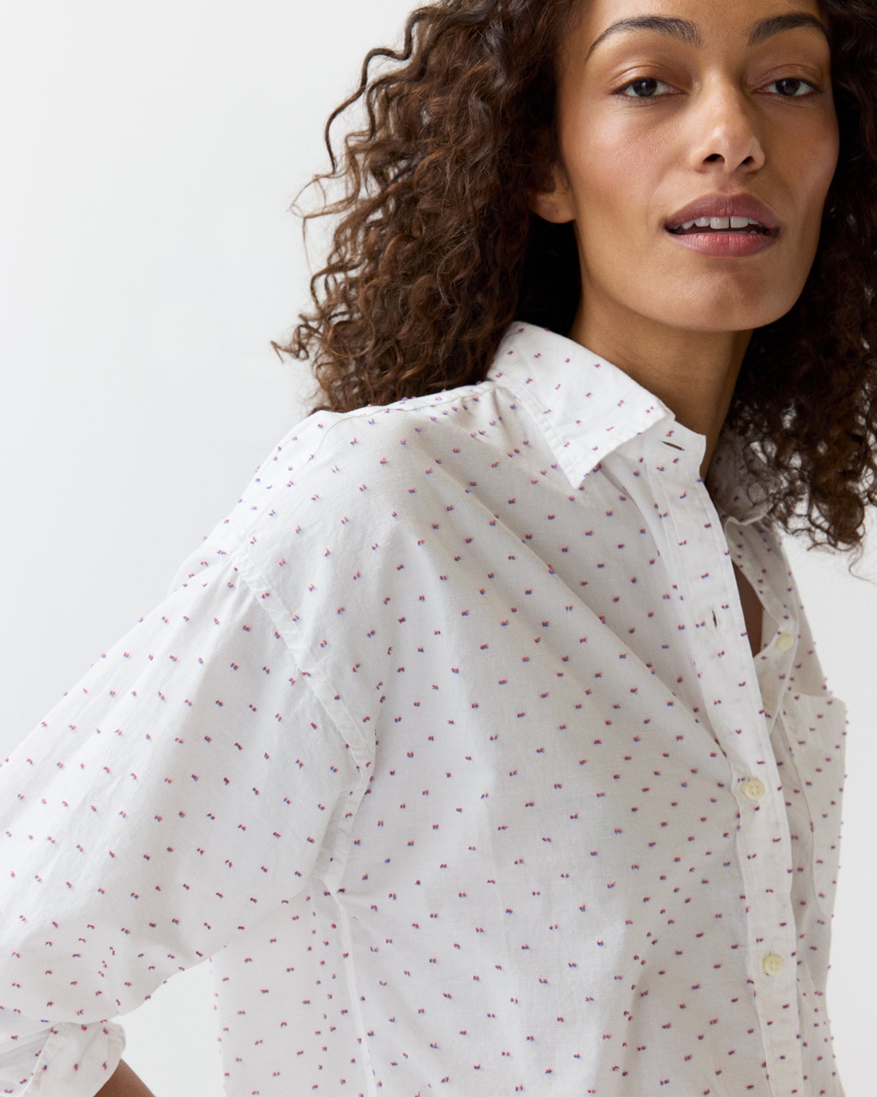 Weekender Shirt in White/Red/Blue Fil Coupé Poplin